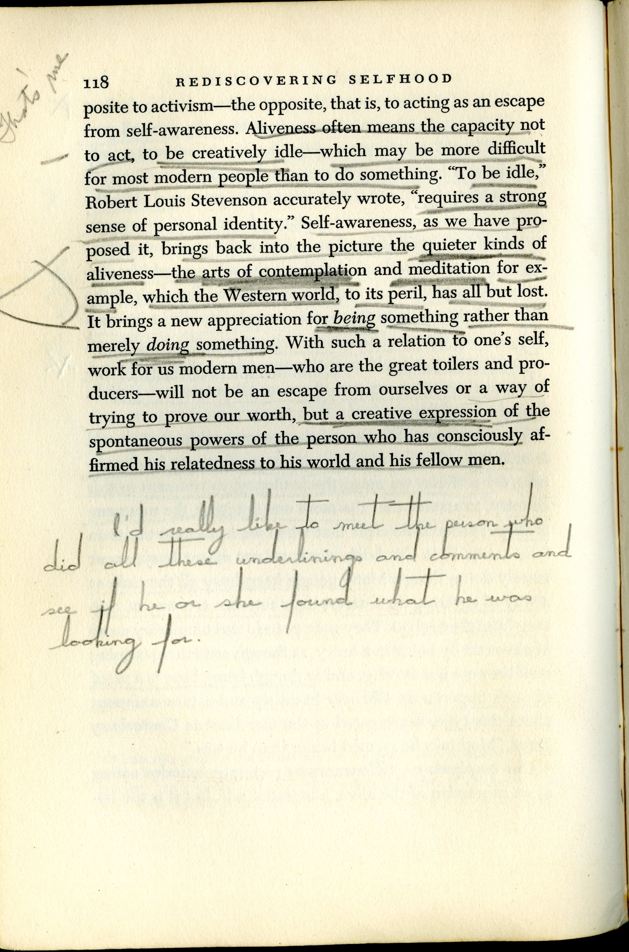 Written annotations in Rollo May's "Man's Search for Himself"