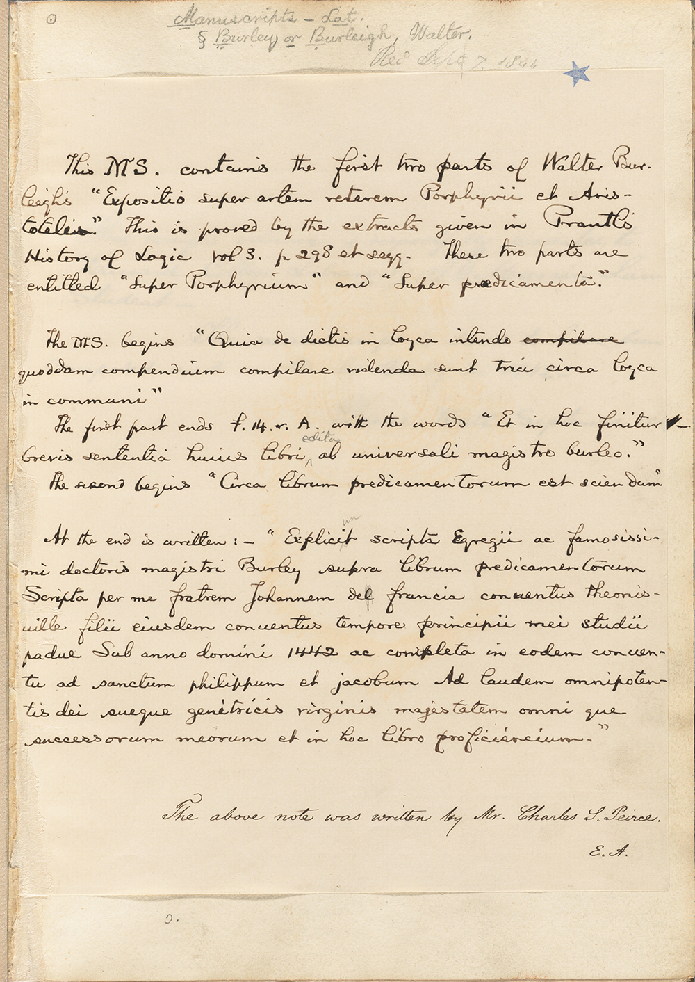 Expositio in artem veterem Porphyrii et Aristotelis 1442 Oxford, England