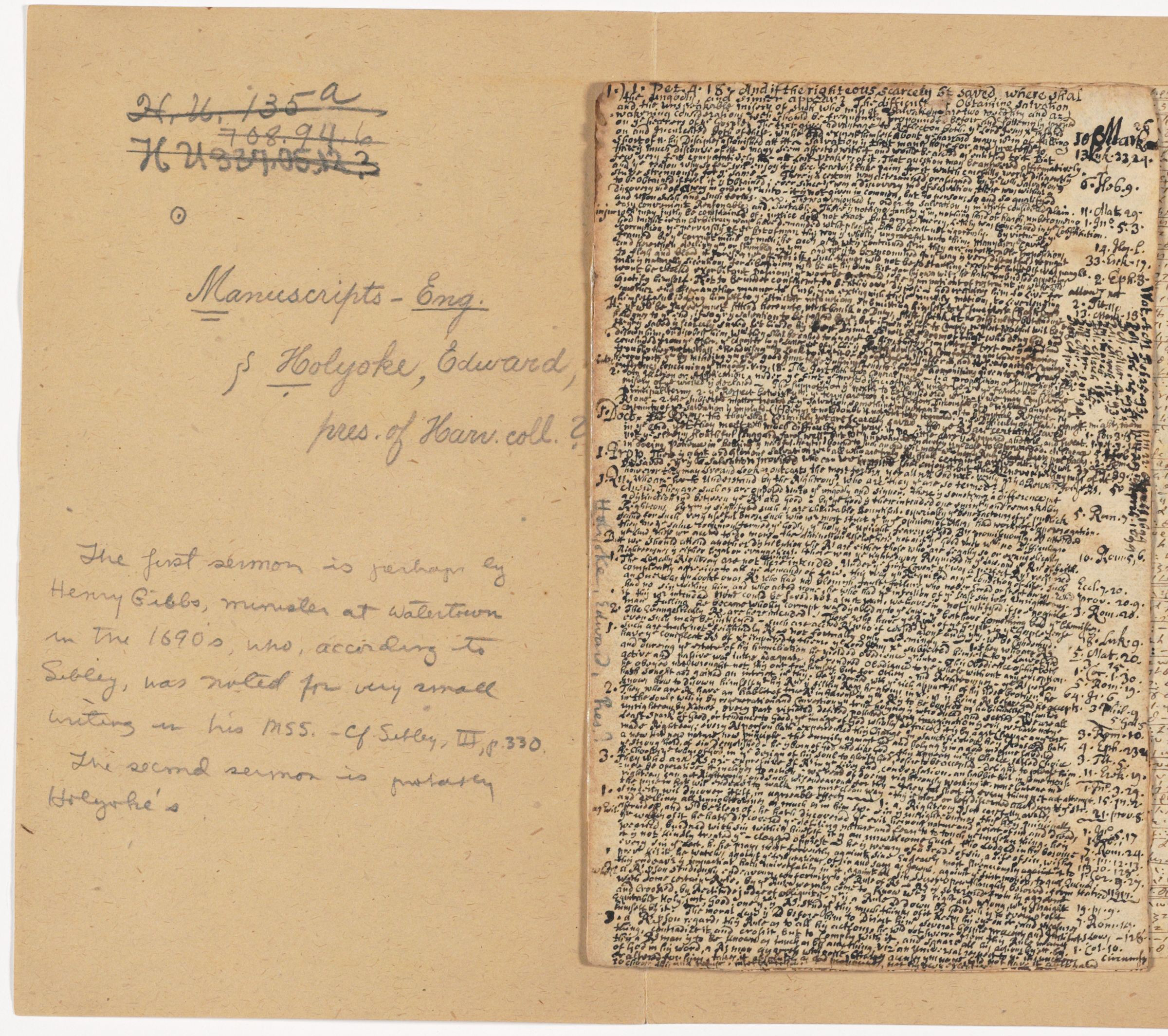 Sermons of Edward Holyoke, 1720-1732, Harvard University