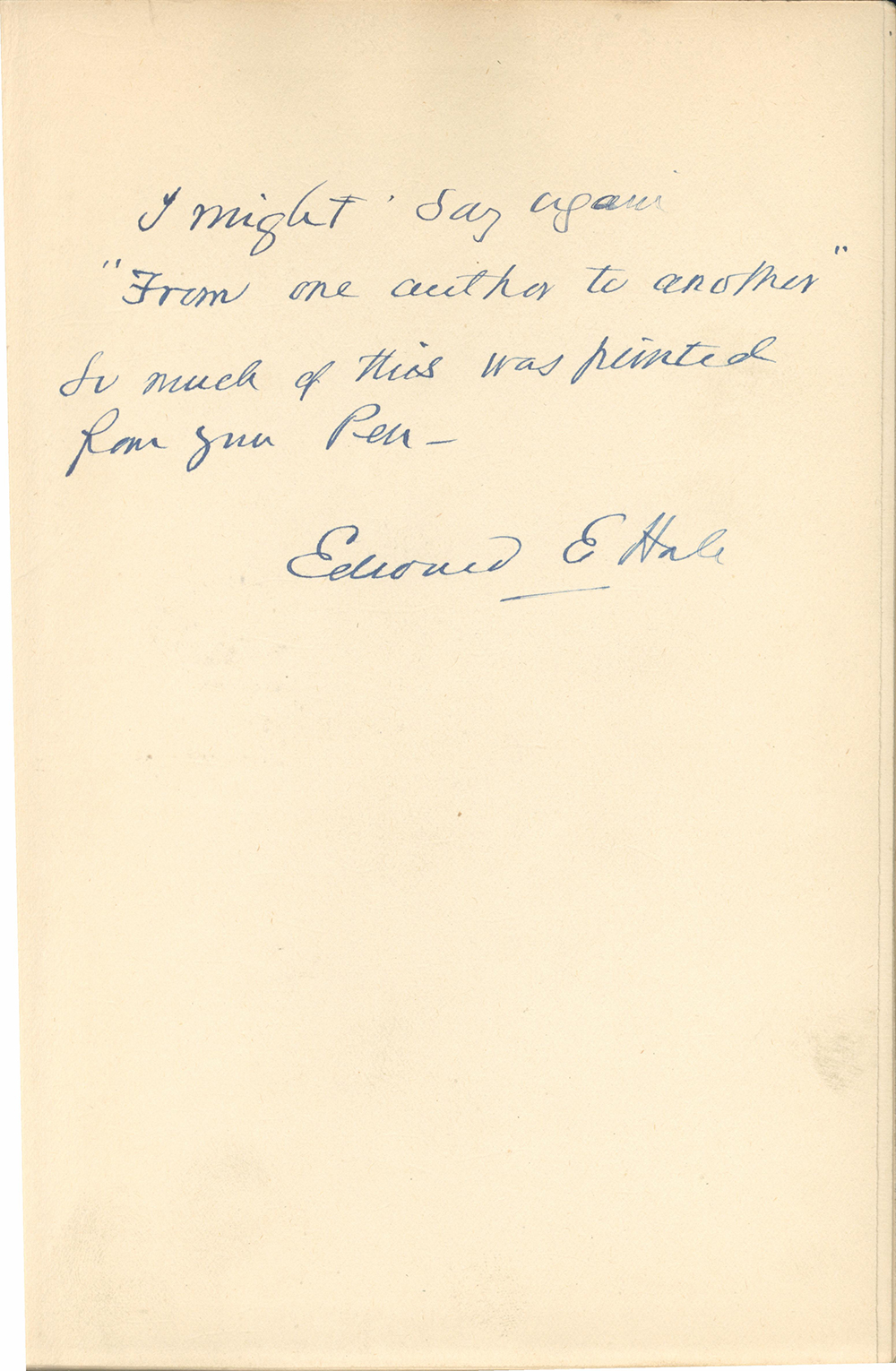 Edward Everett Hale’s inscriptions to Harriet E. Freeman