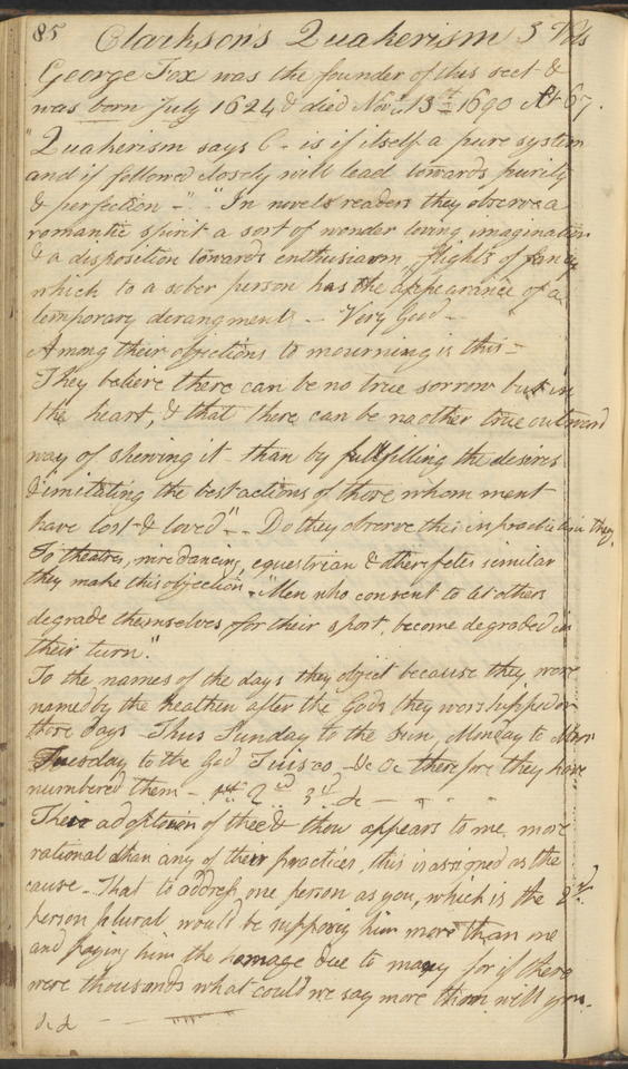 Notes on Clarkson's "A Portraiture of Quakerism" 1812-1825 Charlestown, MA
